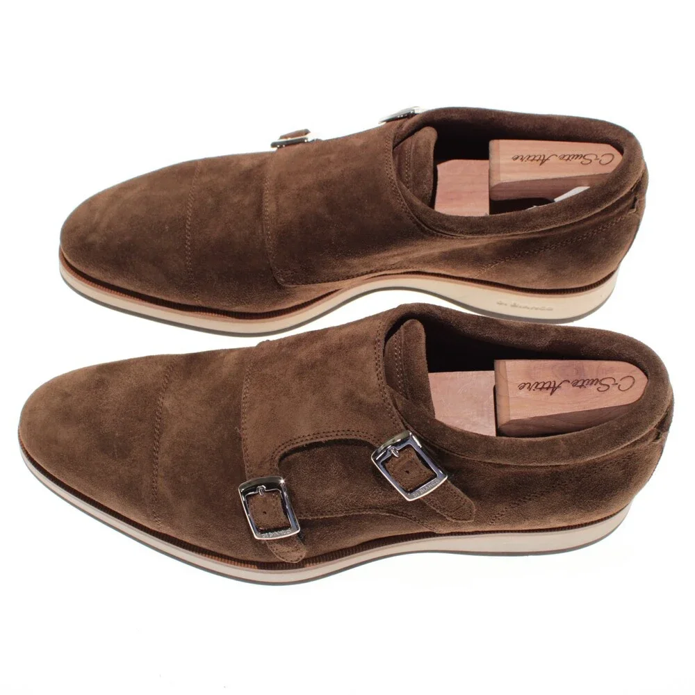 Di Bianco NWD Double Monk Strap Dress Shoes Size 9 US in Brown Suede